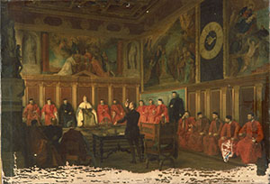 Galileo felfedezéseit magyarázza. Théophile Gide olajfestménye, XIX. század (Musée des Beaux-Arts, Bordeaux)