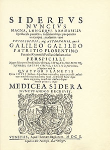 Galileo Galilei, Sidereus nuncius, 1610 - címlap(Istituto e Museo di Storia della Scienza, Firenze)