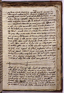 Kéziratmásolat a Sidereus nunciusból, a teleszkóp felépítésével. (Biblioteca Nazionale Centrale di Firenze, Ms. Gal. 48, c. 9r).